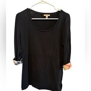 Burberry Brit women's size medium black blouse with signature checkered sleeves